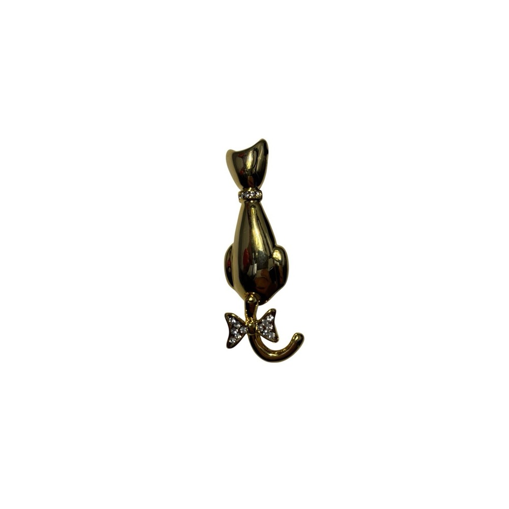Vintage Gold Tone Rhinestone Articulated Tail Kitty Cat Silhouette Brooch Pin